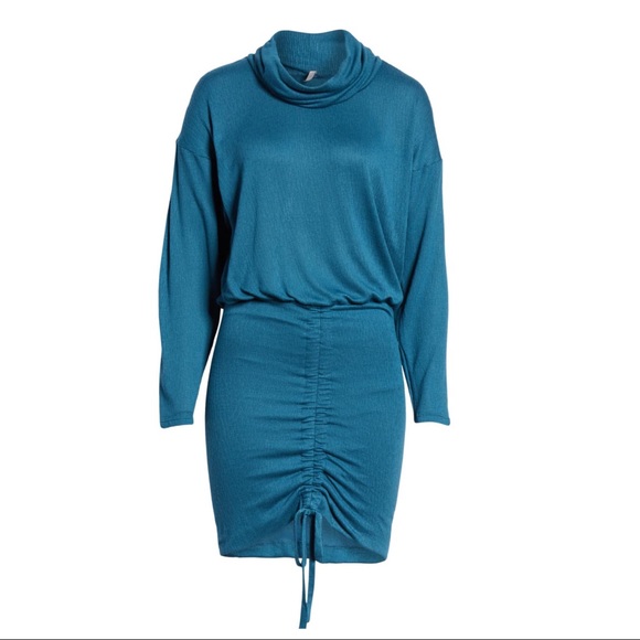 NEW FREE PEOPLE DARK TEAL COWL NECK MINI DRESS - Picture 9 of 9